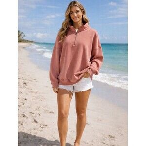 Sunkissed Coconut 1/4 Zip Sweatshirt Size Small Ice Cream Pink